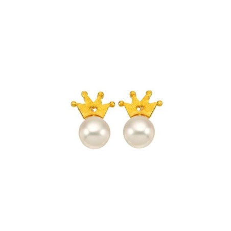 Pearl stud earrings Gold 14k crown