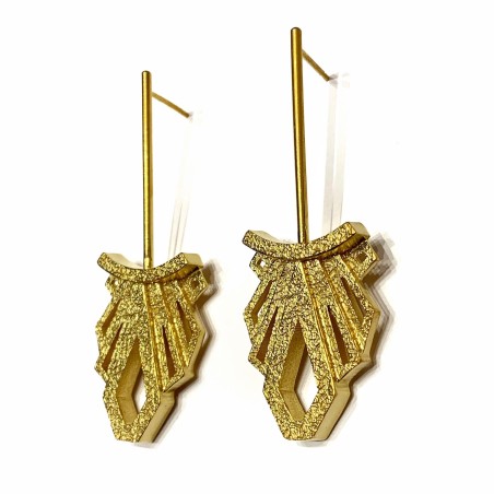Long gold earrings architectural style